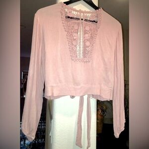 Crocheted Top by Charlotte Russe, Baby Pink, Tie Waist, XL